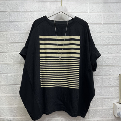 条纹短袖t恤条纹前短后长女上衣