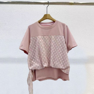 日系钩花网眼蕾丝衬衫假两件拼接绑带设计感独特上衣女装短袖Tt恤