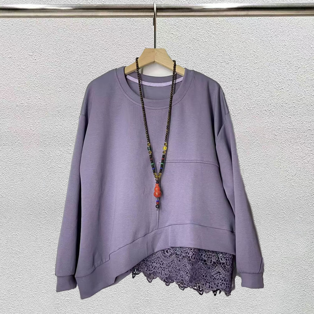 减龄钩花蕾丝荷叶边假两件卫衣秋季新款大码慵懒风洋气长袖短外套,女装/女士精品,卫衣/绒衫,淘宝优惠券,粉丝福利购,淘宝优惠卷