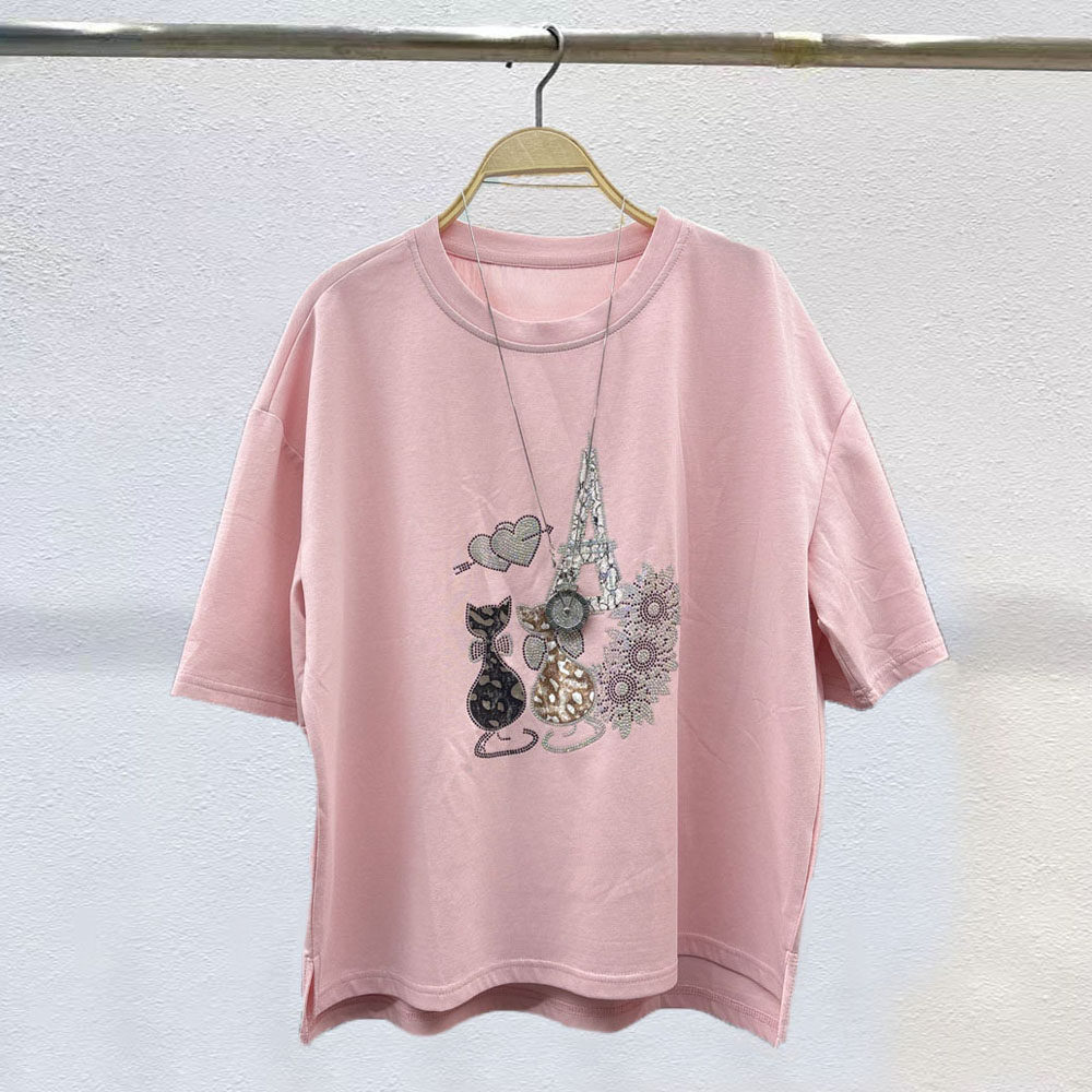 卡通风龙猫短袖T恤女宽松显瘦圆领印花上衣百搭遮肉大码显瘦体恤