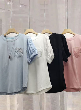 夏季新款女装蕾丝短袖T恤小衫