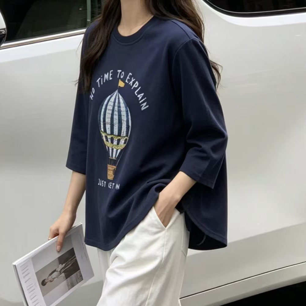 2026秋季新款时尚不规则前短后长七分袖设计感女装上衣宽松体恤衫