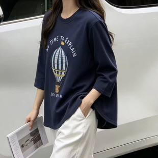 2026秋季新款时尚不规则前短后长七分袖设计感女装上衣宽松体恤衫