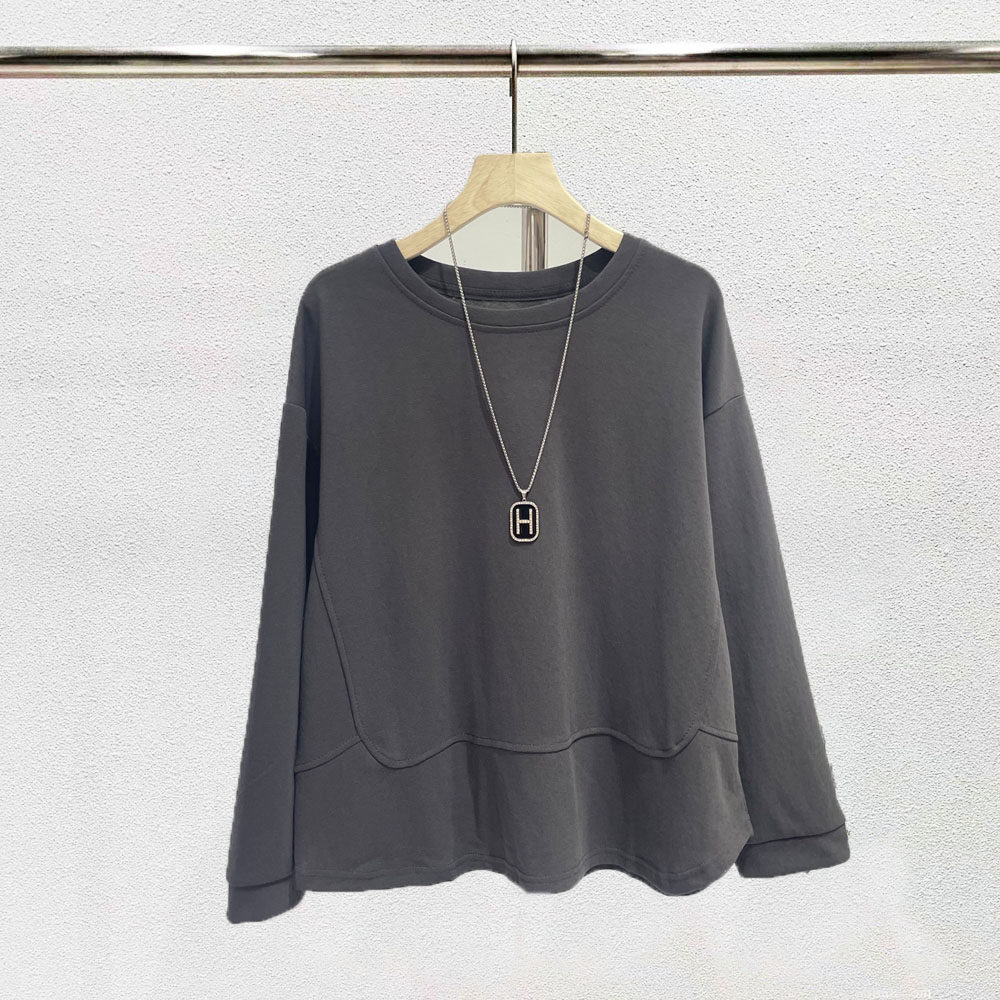 波浪下摆设计感宽松休闲长袖T恤时尚港风棉女装上衣套头圆领卫衣