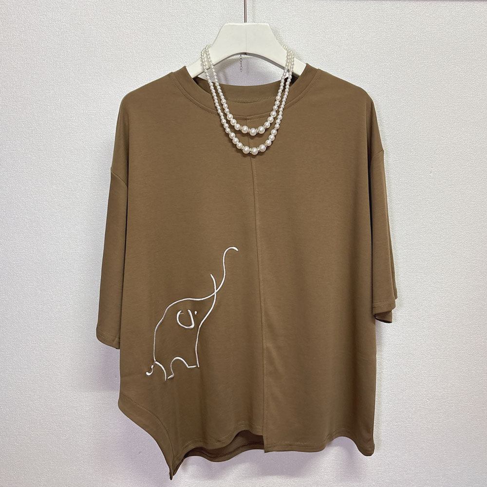 2026夏季新款洋气印花短袖Tt恤宽松休闲显瘦港风不规则上衣女装衫