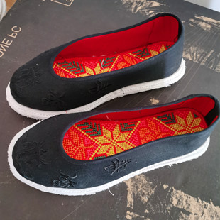 云南千层底布鞋 透气套脚云南黑色绣花 男纯手工棉布民族风纯棉寿鞋