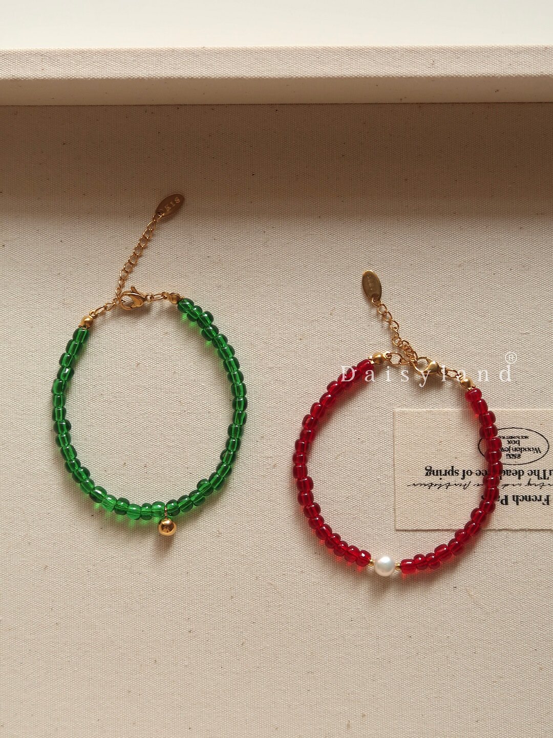 Daisyland Acc圣诞新年配色新中式古法琉璃珠小金球珍珠手链