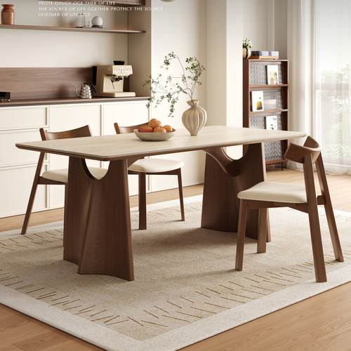 中古风实木岩板餐桌家用小户型2025设计师新款白蜡复古长方形方桌