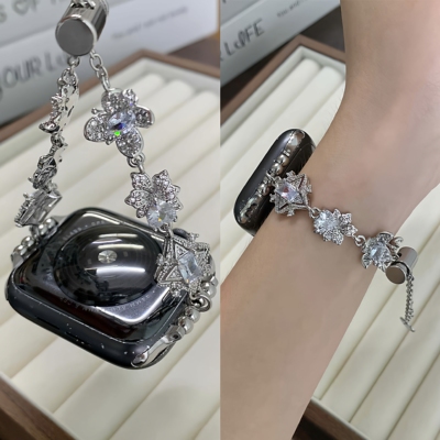 适用苹果iWatchS10碎钻手串链条表带appleiwatchS9/8/SE金属腕带