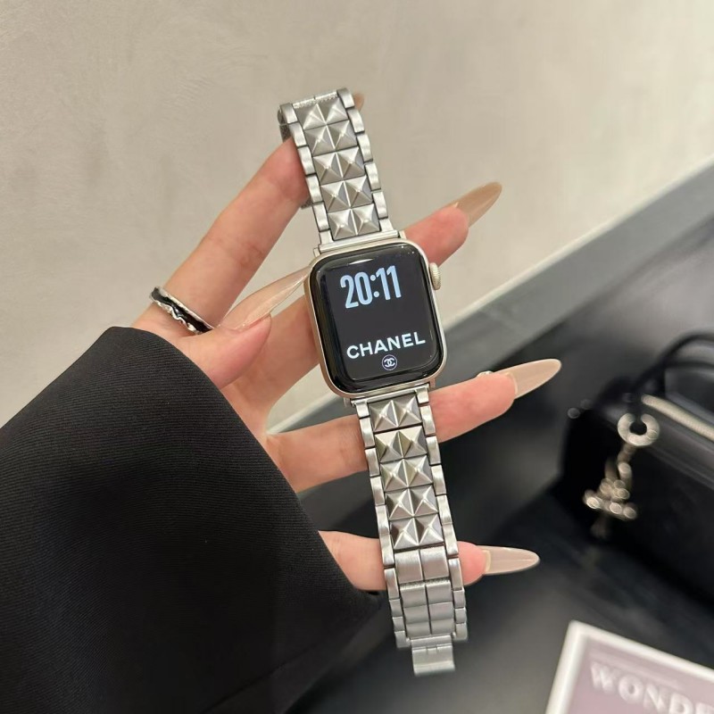 适用苹果iwatch表带菱格宽版金属高级感小米手环9pro红米华为腕带