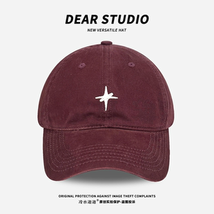 美式 大头围街头显脸小遮阳防晒帽 复古四芒星刺绣棒球帽子女春夏季