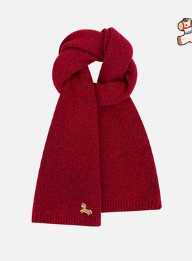 本命年红色小马刺绣围巾女冬季2025新款氛围感保暖新年针织围脖潮