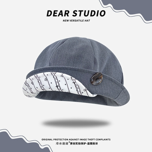 小众设计双檐纽扣贝雷帽子女个性八角帽春夏休闲百搭显脸小云朵帽