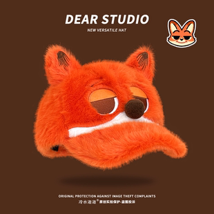 可爱狐狸尼克周边动漫卡通毛绒帽子女秋冬保暖百搭显脸小鸭舌帽潮