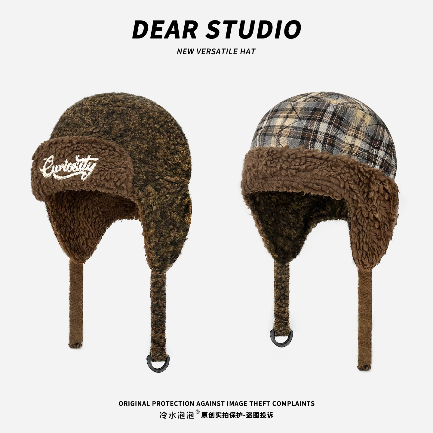 帽檐字母毛绒雷锋帽子女冬季加厚保暖显脸小防风防寒东北护耳帽