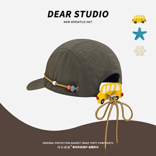 创意diy抽绳布标速干棒球帽子女夏季 透气百搭显脸小鸭舌帽潮 薄款