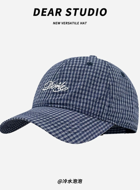韩版字母刺绣棒球帽子女春夏2025新款街头百搭显脸小格子鸭舌帽潮