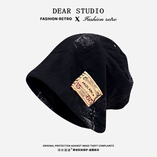 废土风复古扎染贴布堆堆帽子女慵懒风包头帽街头百搭显脸小冷帽潮