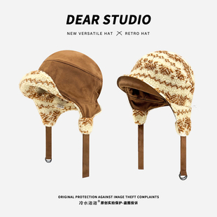 韩国新款麂皮绒双面戴雷锋帽女冬保暖飞行员帽加厚防寒骑车护耳帽