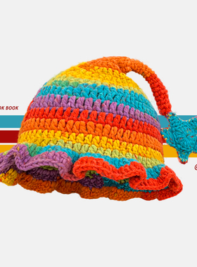 2025新款多巴胺彩虹星星毛线帽子女冬季保暖冷帽百搭显脸小针织帽