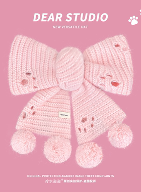 2025新款可爱猫咪踏雪针织围巾女秋冬季甜美百搭加厚柔软护颈围脖