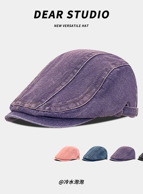 日系水洗做旧牛仔前进帽子女夏季百搭复古显脸小画家帽反戴贝雷帽