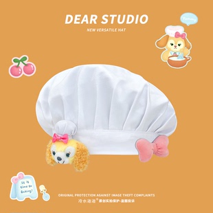可爱饼饼厨师帽子女春夏卡通可琦安网红拍照贝雷帽俏皮甜妹云朵帽
