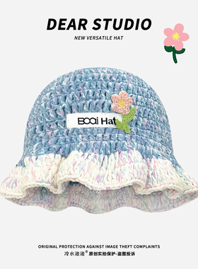 2025新款多巴胺彩色手工针织毛线帽子女秋冬季保暖百搭可爱渔夫帽