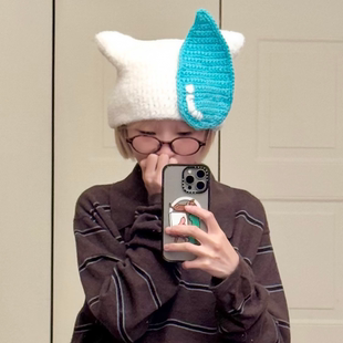 原创无语水滴流汗针织帽子女秋冬可爱搞怪保暖百搭情侣创意套头帽