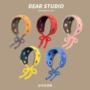 韩系波点双面针织绑带耳罩女秋冬季圣诞氛围感保暖耳捂子头戴耳暖