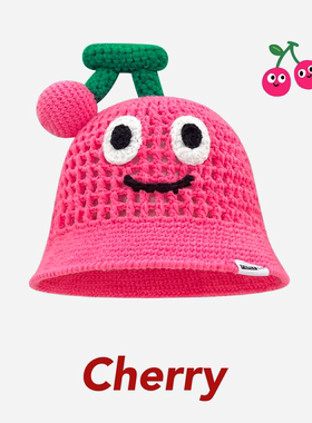 2025新款五月天周边可爱樱桃镂空编织渔夫帽子女搞怪显脸小毛线帽