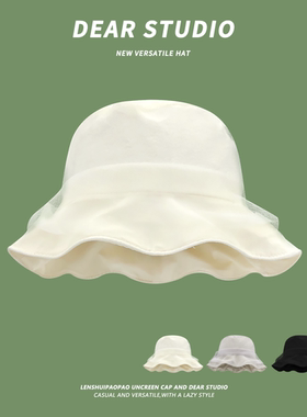 欧根纱白色渔夫帽子女夏季2025新款甜美百搭显脸小透气遮阳防晒帽