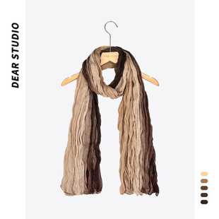 废土风围巾女2025新款亚麻褶皱渐变头巾沙漠丝巾凹造型辣妹围脖潮