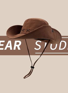 美式复古西部牛仔帽子女辣妹风夏季海边度假遮阳防晒帽大檐渔夫帽