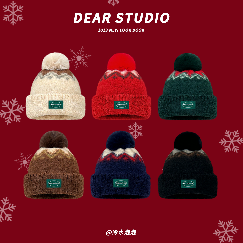 毛线帽韩版秋冬女保暖圣诞加厚潮