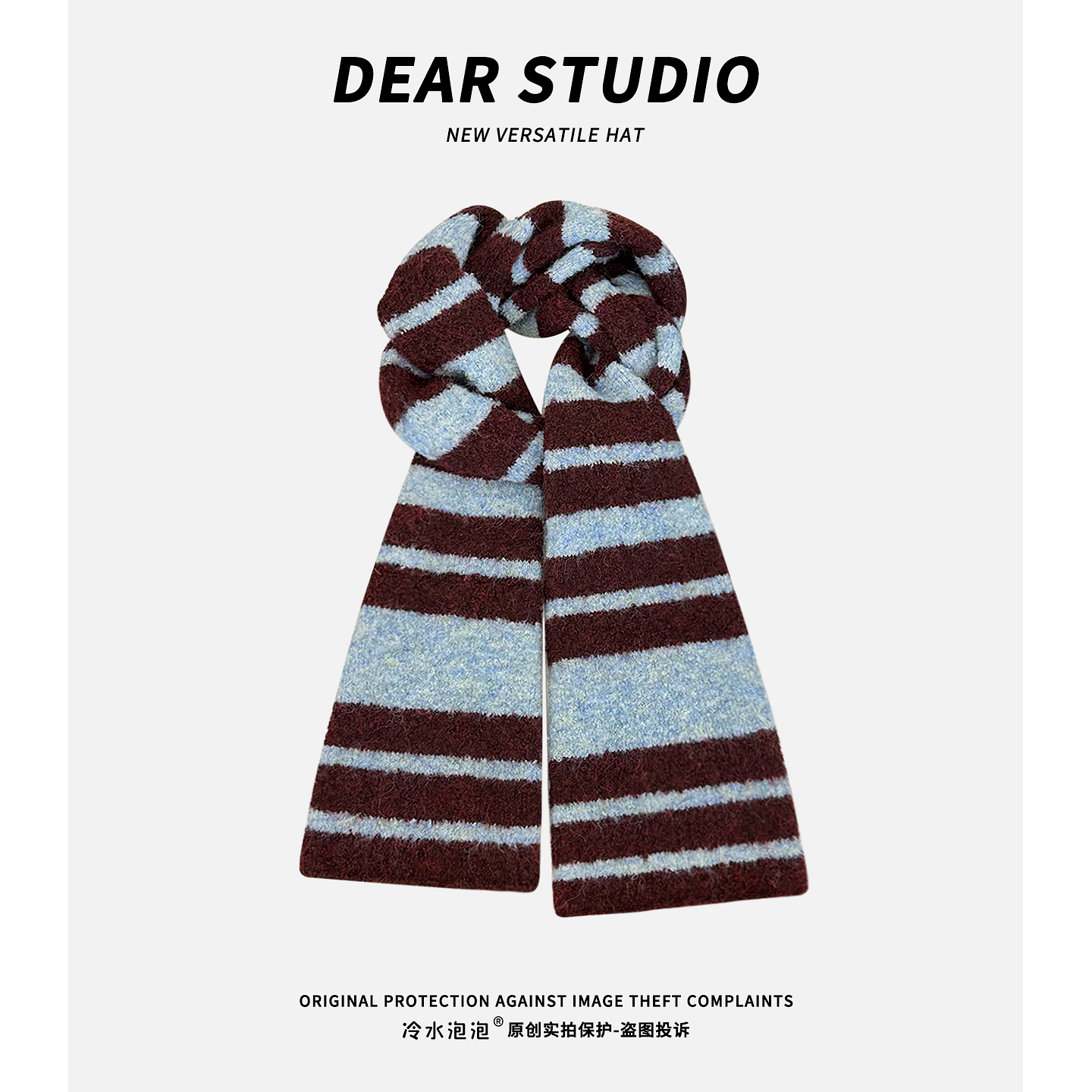 秋冬季条纹拼色韩版手工针织围脖