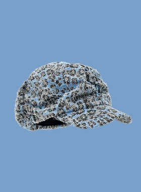 2025新款美式复古蓝色豹纹八角帽子女春夏大头围百搭显脸小贝雷帽