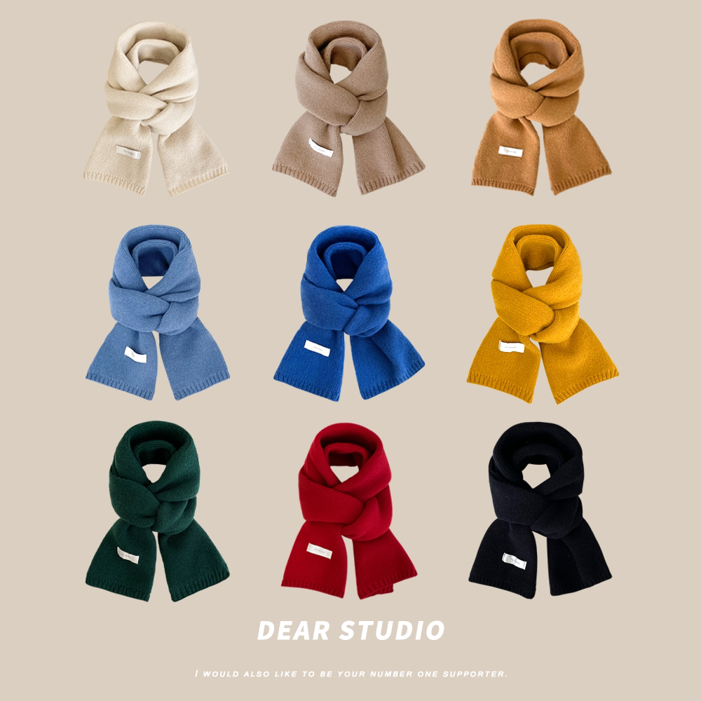 韩版简约字母贴布毛线围巾女秋冬学生保暖百搭ins风情侣针织围脖