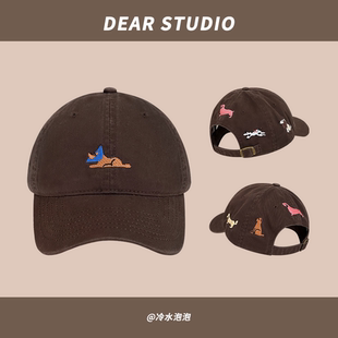 2025新款 遮阳休闲百搭显脸小鸭舌帽 可爱小狗刺绣棒球帽子女春夏季