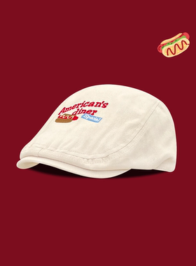 美式复古热狗刺绣前进帽子女春夏季辣妹小众文艺百搭画家帽报童帽