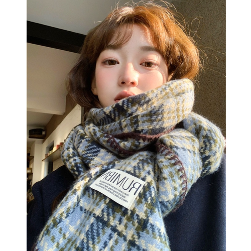 秋冬格子温柔男女锁边围脖保暖