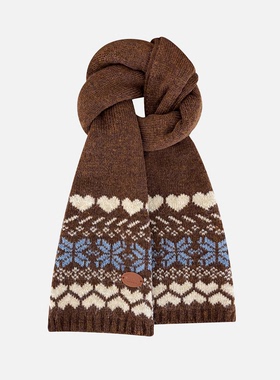 费尔岛风爱心提花针织围巾女秋冬季美拉德韩系氛围感保暖情侣围脖