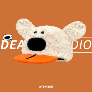 可爱小狗吐舌头鸭舌帽子女秋冬季保暖搞怪卡通拍照显脸小棒球帽潮