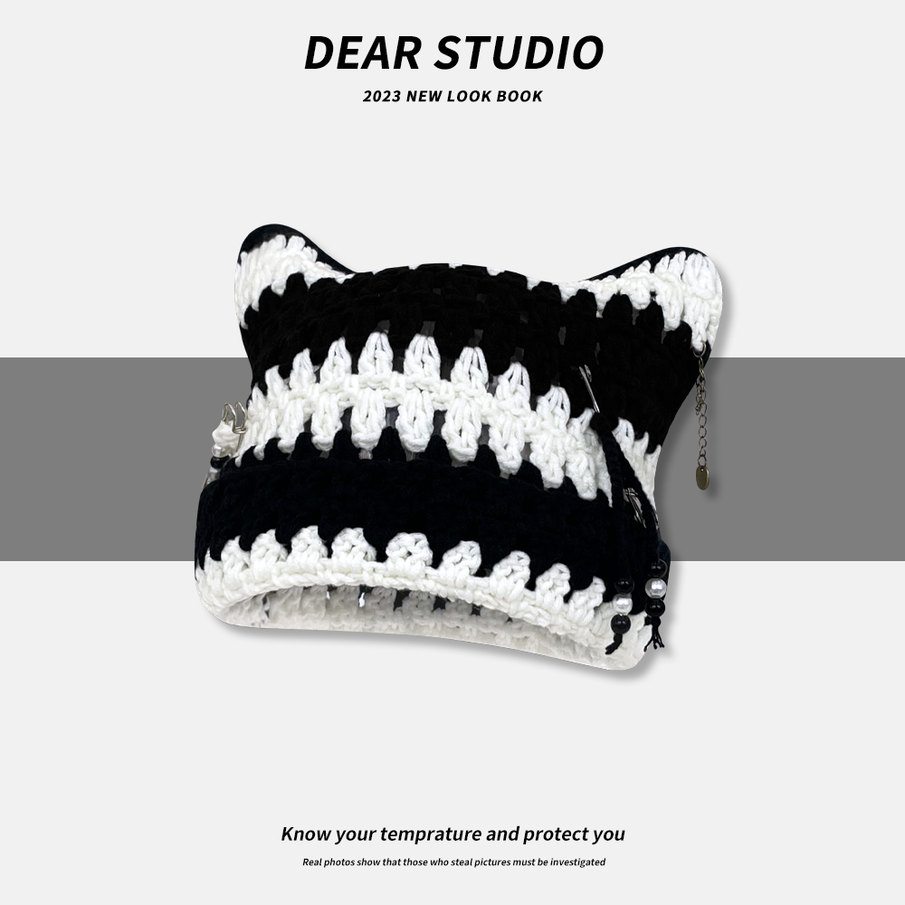 毛线帽拍照甜酷秋冬猫耳朵潮保暖