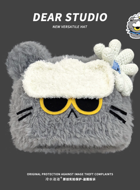 权志龙同款猫猫护耳雷锋帽女小雏菊针织帽冬季加厚保暖骑行护耳帽