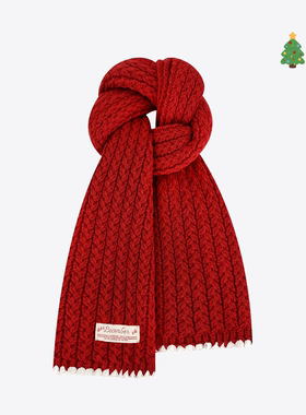 韩系圣诞麻花针织围巾女冬季新款保暖百搭氛围感纯色学生情侣围脖