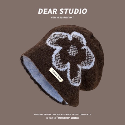 包头帽个性女秋冬季花朵针织帽