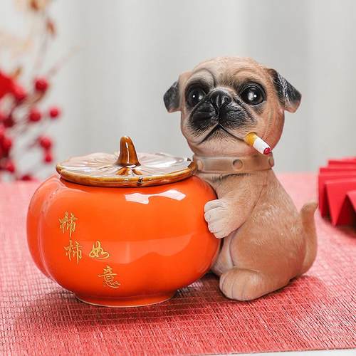 柿柿如意烟灰缸带盖高级创意狗狗