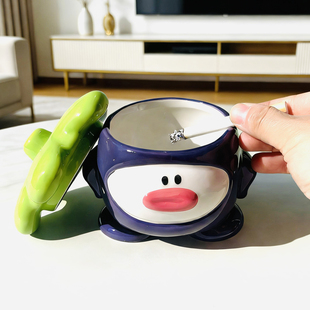 创意陶瓷打工人系列皮套茄子烟灰缸带盖大容量防飞灰有趣摆件礼物