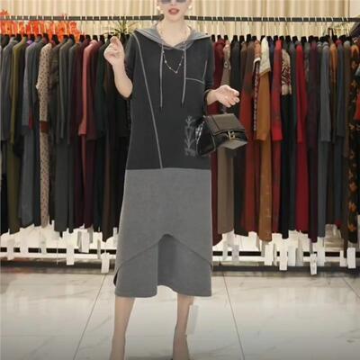 A168灰同色层次拼接设计款气质秋冬轻奢针织连衣裙时尚复古